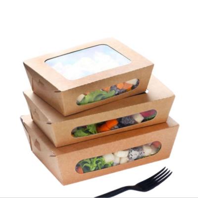 China Disposable Brown Paper Box Fried Chicken Containers Package Salad Boxes With Double Window for sale