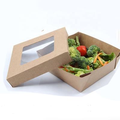 China Disposable Brown Paper Food Boxes With Separated Cover Fried Chicken Containers Salad Paper Boxes for sale