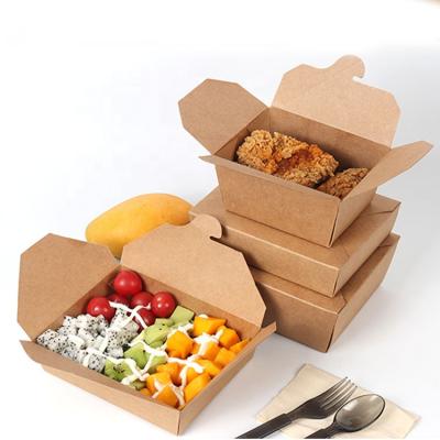 China Disposable Disposable Brown Paper Lunch Takeout Containers Salad Fried Chicken BBQ Rice Bento Fast Food Packing Containers for sale