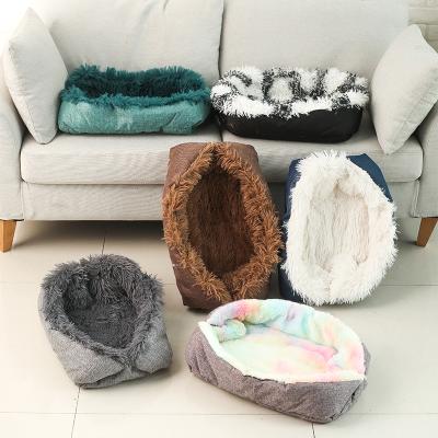 China Comfortable Warm Deep Sleep Pet Nest Bed Cat Bed Plush Faux Fur Dog Breathable Dual Use Washable Cats Beds for sale