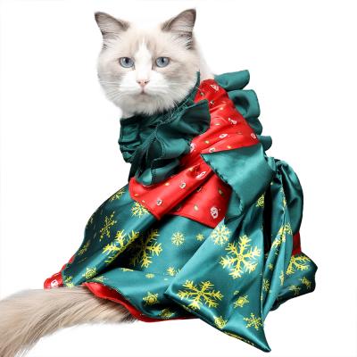 China Christmas Gift Print Pattern Dark Green Stretch Caps Printable Pet Cat Viable Dress for sale