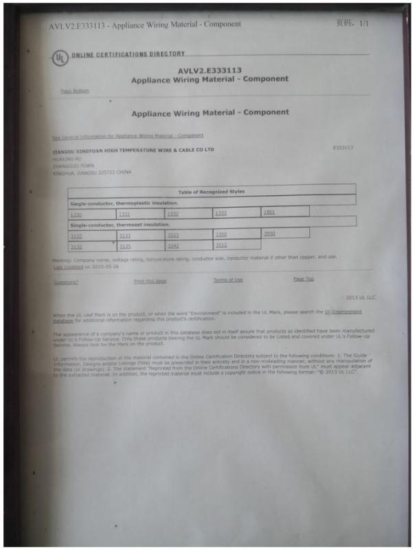 UL - Jiangsu XingYuan High Temperature Wire & Cable Co., Ltd.