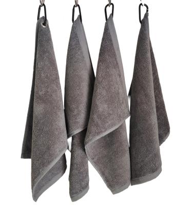 China Sustainable Premium Terry velour grey hand towels 100% cotton with grommet and carabiner for sale