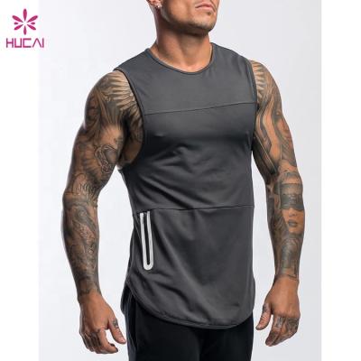 China OEM Singlet Mens Gym Tank Tops Custom Anti Shrink Running Tank Tops With Zipper Pouch Muscle Tank Tops For Men for sale