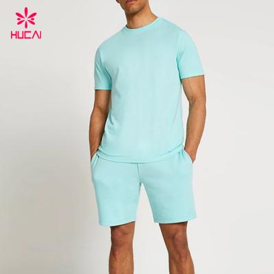 China Wholesale Empty Breathable Gym Activewear Mens Logo Printing Short Sleeve T-shirt Shorts Sets Mens 2 Piece Short Set for sale