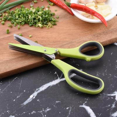 China Hot Sale PP+TPR Stainless Steel 5 Blade Herb Scissors Spice Scissors Non-stick Coating for sale