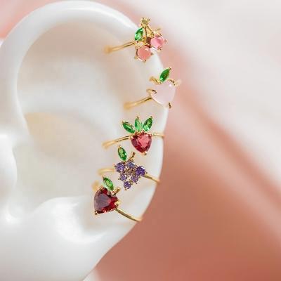 China Cute Fruit Korea Zircon Cuff Huggie Earrings Multicolor Cubic Adjustable Earring Cute Lady Earrings for sale