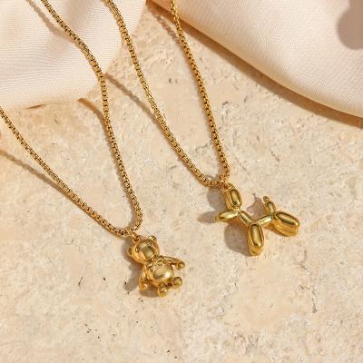 China FASHIONABLE Cute Teddy Bear And Dog Animal Pendant Necklace 18K Gold Plated Stainless Steel Jewelry for sale