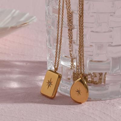 China FASHIONABLE Custom Non Tarnish Square And Water Drop Shape Zircon North Star Pendant Necklace For Women for sale