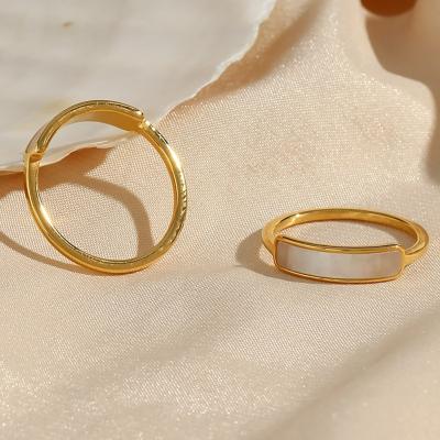 China Vintage Rectangle Shell Thin Ring Gold Plated Stainless Steel Rings Fashionable Tasty Women Shell Jewelry for sale