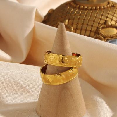 China Custom Engraved Star Ring Gold Plated Stainless Steel Ring Women Jewelry 2022 Vintage Moon for sale