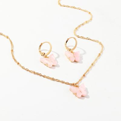 China Colorful Butterfly Charm Huggie Earrings Necklace Jewelry Set Cute Circle Charm Butterfly Earring 2020 Summer Acrylic Jewelry Set Earrings Necklaces Set fashion butterfly jewelry for sale