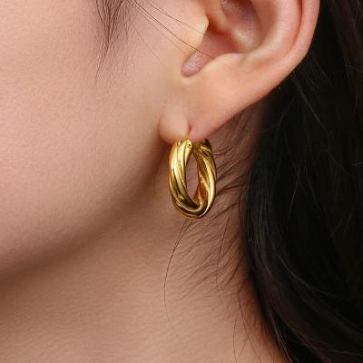 China Hot Selling Vintage Twisted Dangle Earrings Stainless Steel Thick Circle Earring For Women 2022 for sale