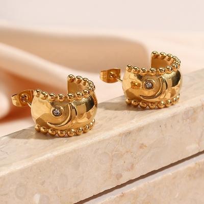 China TRENDY Gold Plated Beaded Zircon Bodycon Sun And Moon Chunky Hoop Earrings For Women cc Earrings for sale