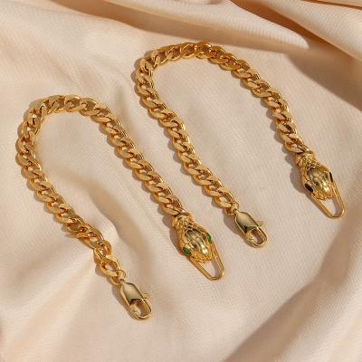 China Waterproof Snake Clasp Cuban Chain Bracelets Zircon Bangle Gold Plated Stainless Steel Bangles Tarnish Free Jewelry Women Bracelet for sale