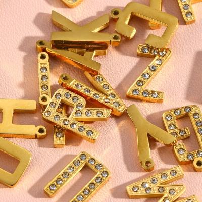 China TRENDY Zircon Alphabet Metal Gold Plated Stainless Steel Letter Charms Initial Designer Charms Bulk for sale