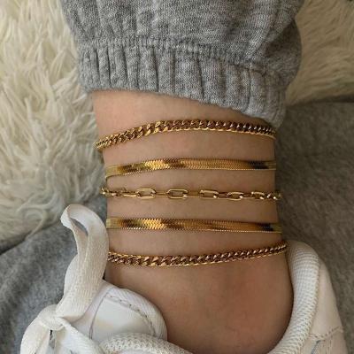 China CLASSIC Punk Stretching Miami Stainless Steel Cuban Chain Herringbone Snake Stacking Chain Anklets for sale