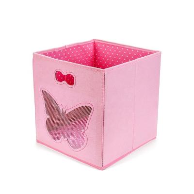 China Sustainable Pink Hollow Out Design Cloth Storage Animal Cubes For Kids Play , Folding Storage Box for sale