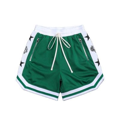 China Anti-Wrinkle Men's Mesh Shorts Drawstring Patched Sports Trunks Color Contrast Breathable Running Quick Dry Training Shorts Zipper Pockets for sale