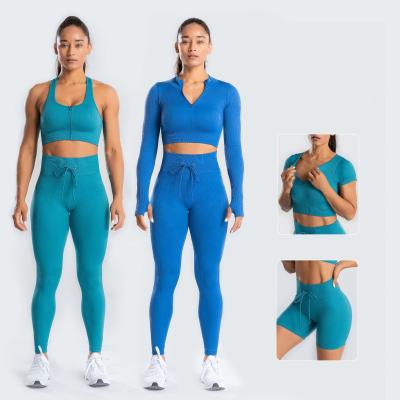 China Ins Item Anti-Static Hot Butt Lifting Up Seamless 5 Piece Set Women Tracksuit Workout Yoga Pants Zipper Front Vest Nylon Shirts Gymwear Shorts for sale