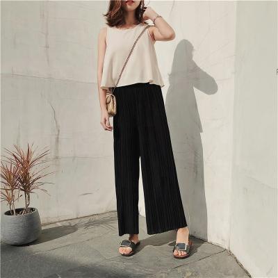 China Summer Anti-Static Women Spring Pantaloon High Waist Pleated Chiffon Trousers Ankle Length Wide Leg Cooling Pants for sale