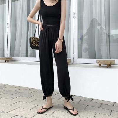 China Quality Factory Supply Anti-Static Women Fashion Plain Color Pantalones Cuff Ankles Cooling Casual Pants for sale