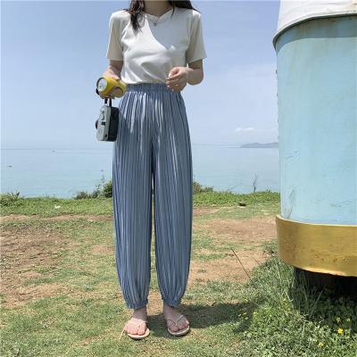 China 2019 Spring Summer Women Anti-Static Pantaloon High Waist Pleated Casual Trousers Ankle Length Pants for sale