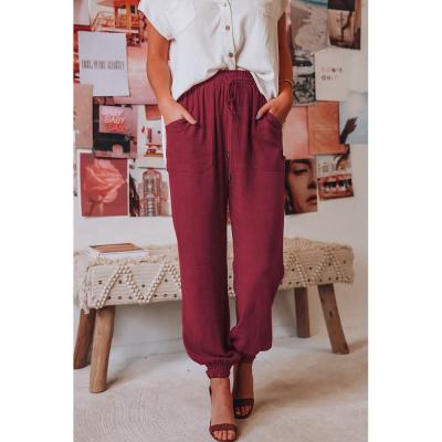 China Hot Sale Anti-Static Women Slap Ankle Cotton Pants Fashion Bow Tie Loungewear Breathable Comfortable Squishy Color Jogger Plain Pants for sale