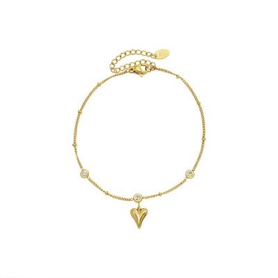 China FASHIONABLE Tasty Hypoallergenic Waterproof 18k Gold Plated Ball Pearl Chain CZ Diamond Anklet Heart Anklet For Women Gift for sale