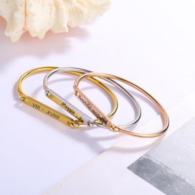 China FASHIONABLE Personalized Customized Bracelets Engrave Name Bangle Cuff Bracelet Stainless Steel Engrave Bracelets Slap Bracelet For Women for sale