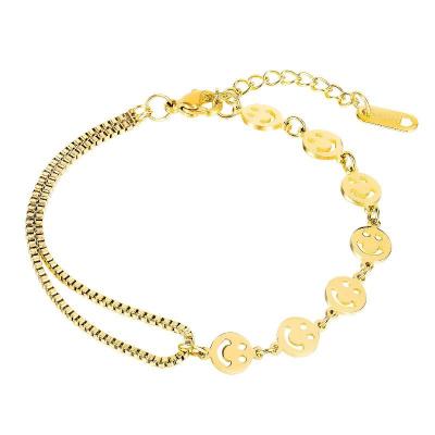 China Cute Happy Jewelry 18k Gold Stainless Steel Cute Happy Face Smile Face Charm Bracelet Waterproof Bangle For Women Girl for sale