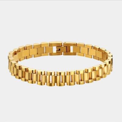 China Trendy Trendy Jewelry Accessories Tarnish Free Stainless Steel Gold Plated Chunky Bold Bracelet Watch Band Bracelet For Women for sale