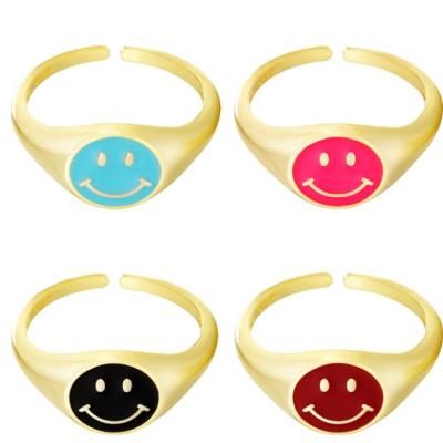 China Hot Selling Happy Rings FASHIONABLE Minimalism Smile Face Chunky Rings Cute Simple Stainless Steel Stackable Gold Rings For Women for sale