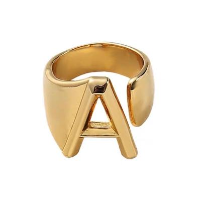 China Vintage 18k Gold Plated Hypoallergenic Non To Tarnish Stacking Ring Alphabet A-Z Thumb Open Ring Vintage Chunky Initial Letter for sale