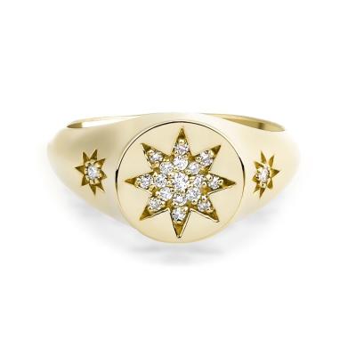 China Dainty Starburst Star Signet Ring Stainless Steel Cz Diamond Ring Dainty North Star Ring Diamond Vintage Engagement Wedding Ring for sale