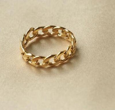 China 2021 New Vintage Design 18k Gold Plated Fashion Ring Stainless Steel Simple Link Chain Rings For Women for sale