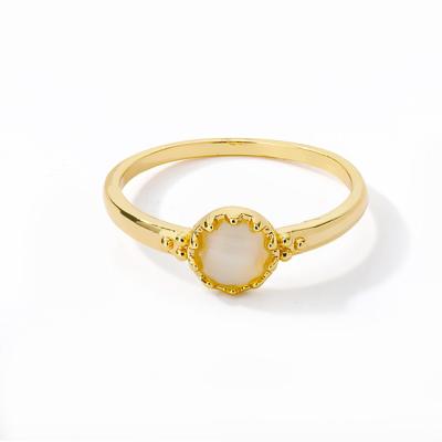 China Personalized Elegant Vintage Woman Accessories Stainless Steel Sun Seal Ring 18k Gold Plated Waterproof Delicacy White Opal Ring for sale