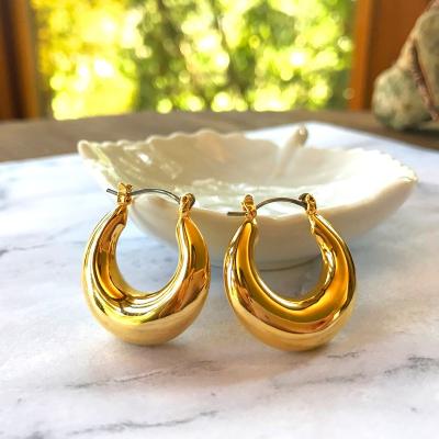 China CLASSIC Fashionable Hypoallergenic Sensitive Earrings Chunky Bold Thick Gold Plated Super Light Circle Hoop Earrings For Women for sale