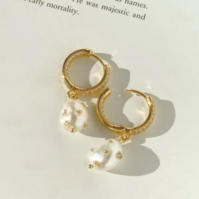 China CLASSIC Delicacy Dangle Circle Earrings Gold Plated Baroque Pearl Earrings Pearl Drop Earrings For Women for sale