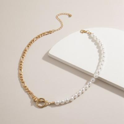 China Toggle Half Pearl Chain Necklace Jewelry Half Clasp Choker Necklaces New Design Women Gold TRENDY Chain Necklace for sale