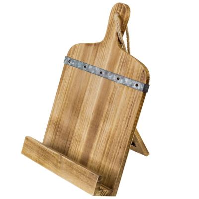 China Living Room Wood Cook's Book Holder Burnt Wood Cutting Board Shaped Rustic Cookbook Holder with Galvanized Silver Metal Accent for sale