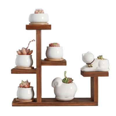 China Desktop Organizer Mini Plant Wood Holder Shelf DEST Wall Flower Pot USA Shelf Home Decor Wooden Plant Rack for sale