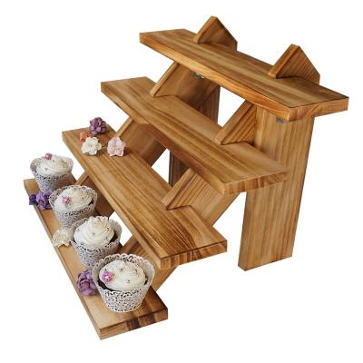 China Europe Farm Shelf Decorative 4 Tier Cupcake Fruit Basket Ustic Wooden Tiered Display Stand Farmers Market Display for sale