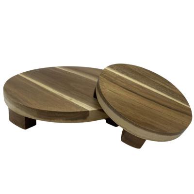 China Europe Natural Acacia Wood Pedestal Stands Bathtub Wood Tray Natural Acacia Wood Pedestal Stands Serveware Decor Plant Risers for sale