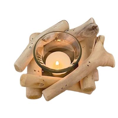 China USA Handmade Wooden Candle Holder with Tea Light Glass Rustic Country Cup Coastal Style for Farmhouse Home Decor for sale