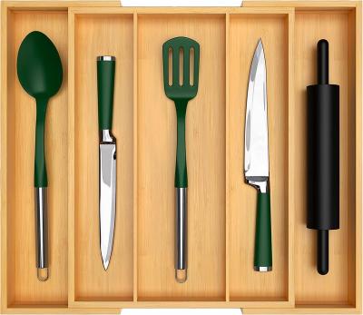 China Expanding Drawer Kitchen Drawer Cutlery Storage Box Premium Bamboo Cutlery and Silverware Storage Box Premium Bamboo for sale