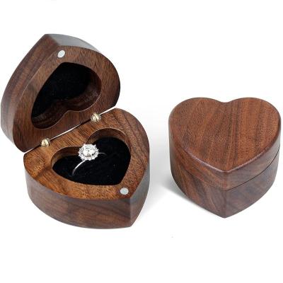 China Modern Handmade Wooden Jewelry Storage Display Case Earring Coins Wooden Heart Shaped Ring Case Wedding Ring Case for sale