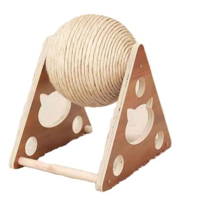 China Sustainable Solid Wooden Indoor Cats Scratcher Toy Upgraded Natural Sisal Cat Scratching Ball Scratching Stuff For Cats for sale