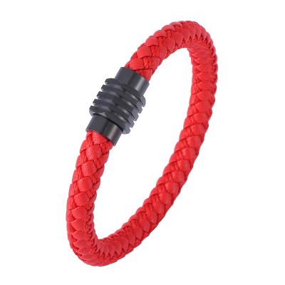 China CLASSIC Red Braided Leather Bracelets Buckle Simple Casual Male Black Magnet Rope Bracelet Wrist Band Lucky Gift SP1161 for sale