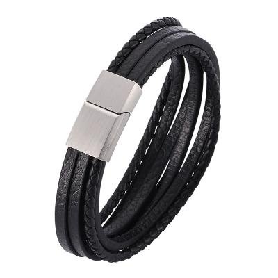 China Fashionable Stainless Steel Braided Leather Magnetic Buckle Bracelet Vintage Men's Jewelry Bracelet Men's Handmade Bracelet PH505 for sale